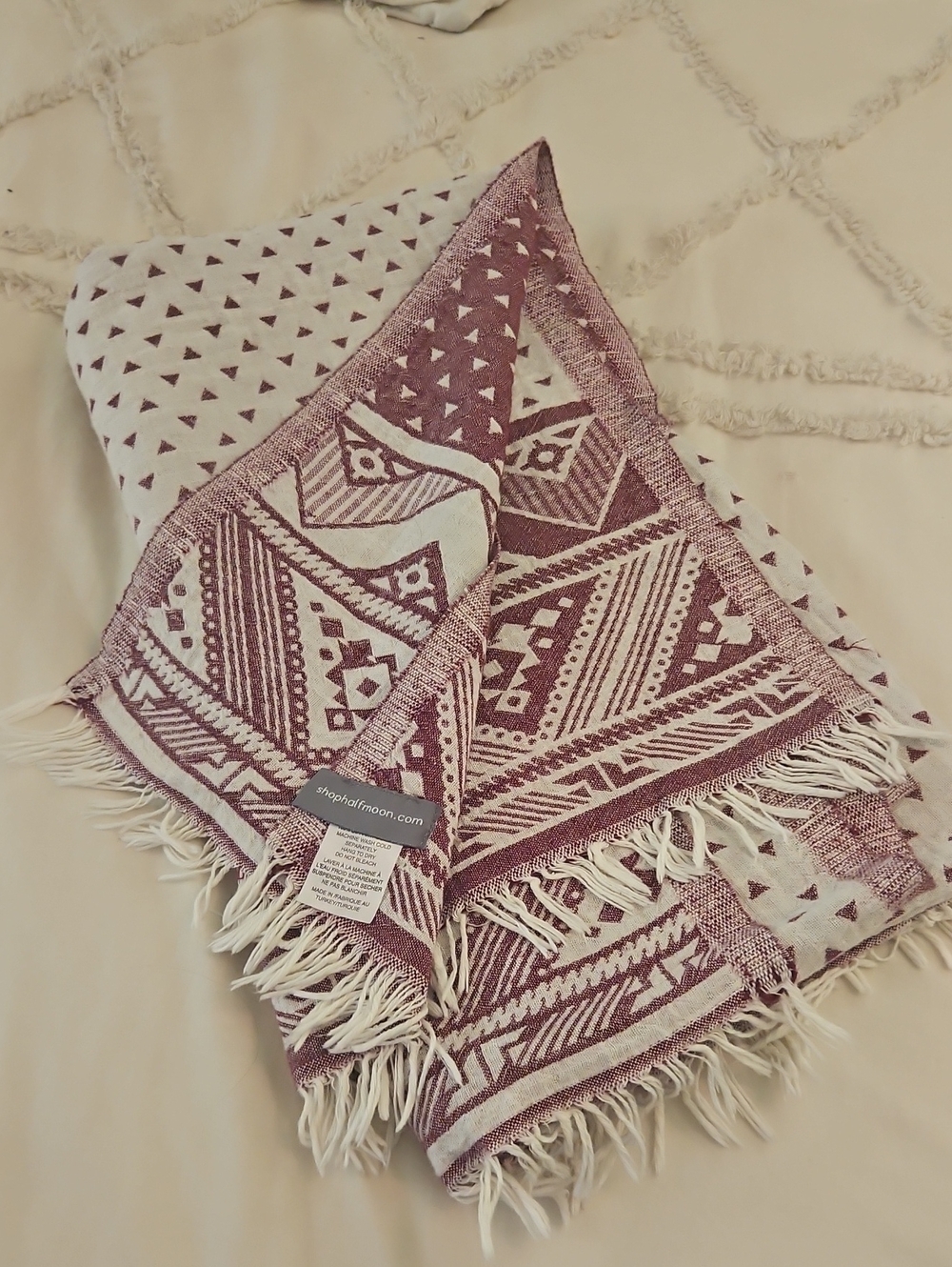 Half Moon Blanket Scarf, Pink And White